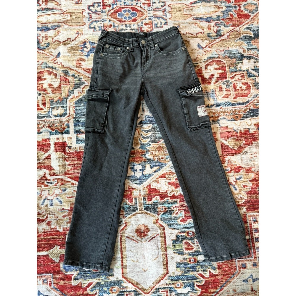 True Religion Boy's Ricky Cargo Jeans Black Wash Flap Straight Leg Size 16